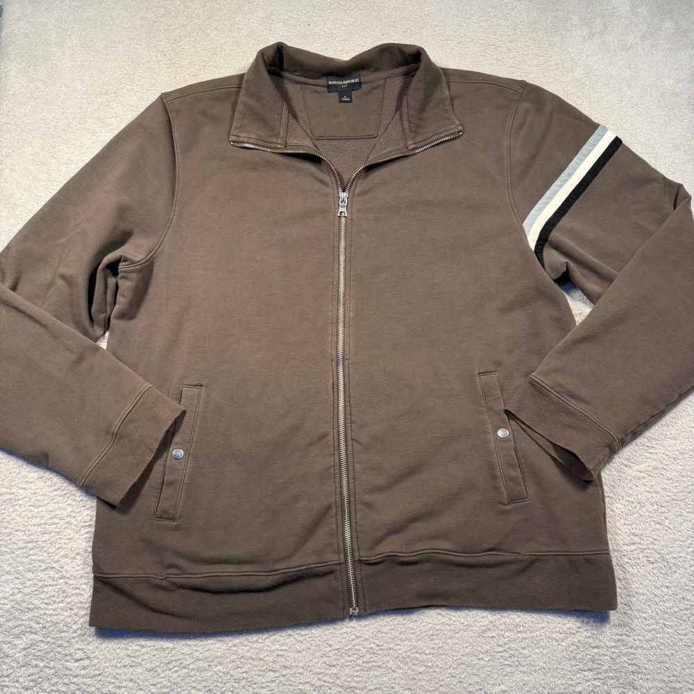 Y2K Banana Republic Mens Full Zip‎ Up Track Jacket Gray Size XL Sweatshirt
